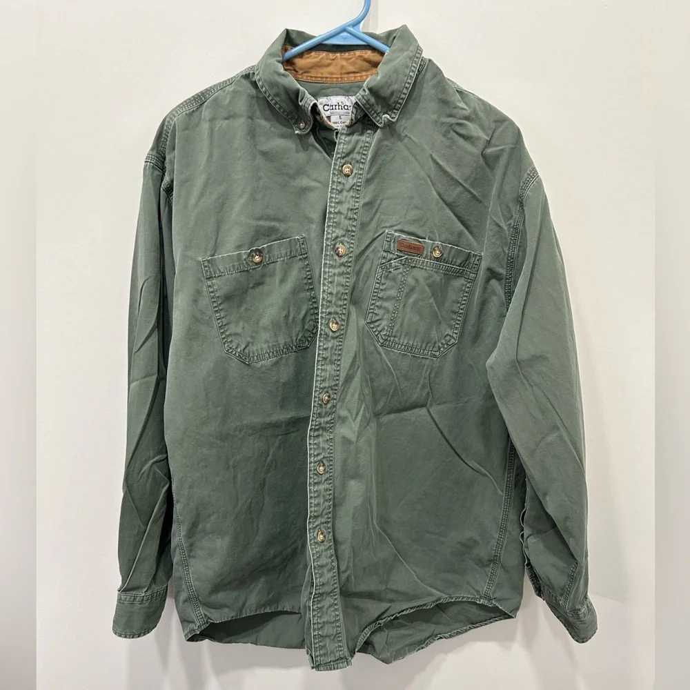 Carhartt Olive Green and Tan Contrast Collar Work Shirt - Picture 2 of 8